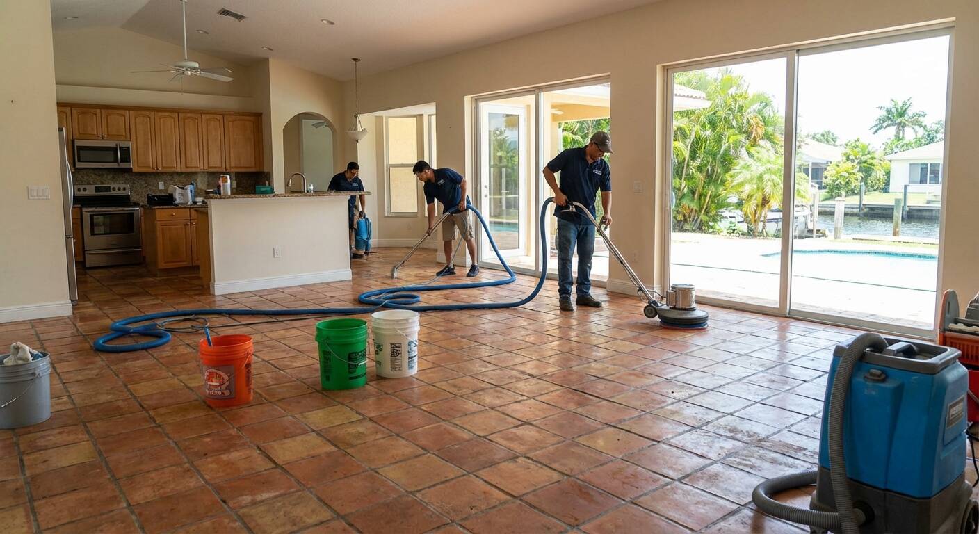 Professional tile cleaning in Broward County home with restored grout and sparkling floors