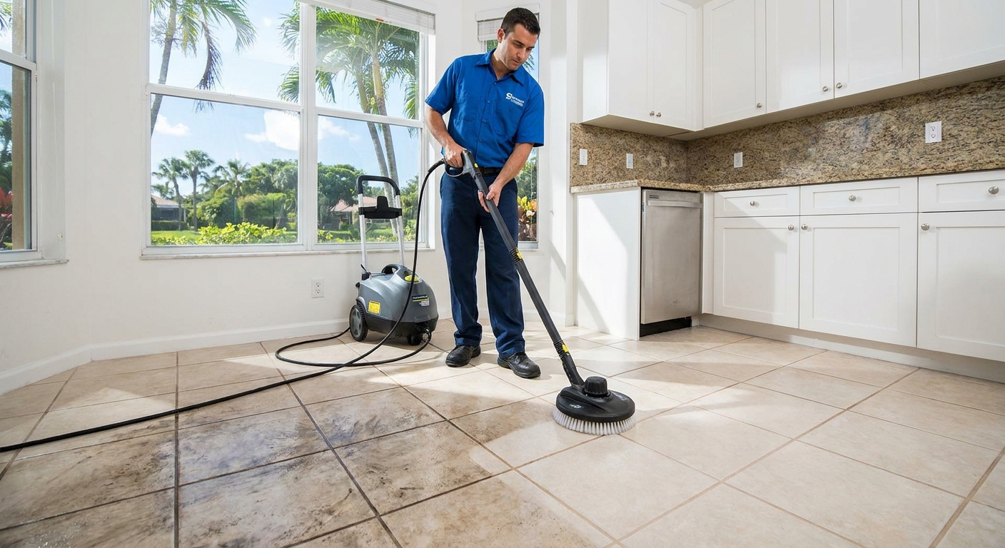 Bright, clean tile floors after professional grout cleaning in Broward County