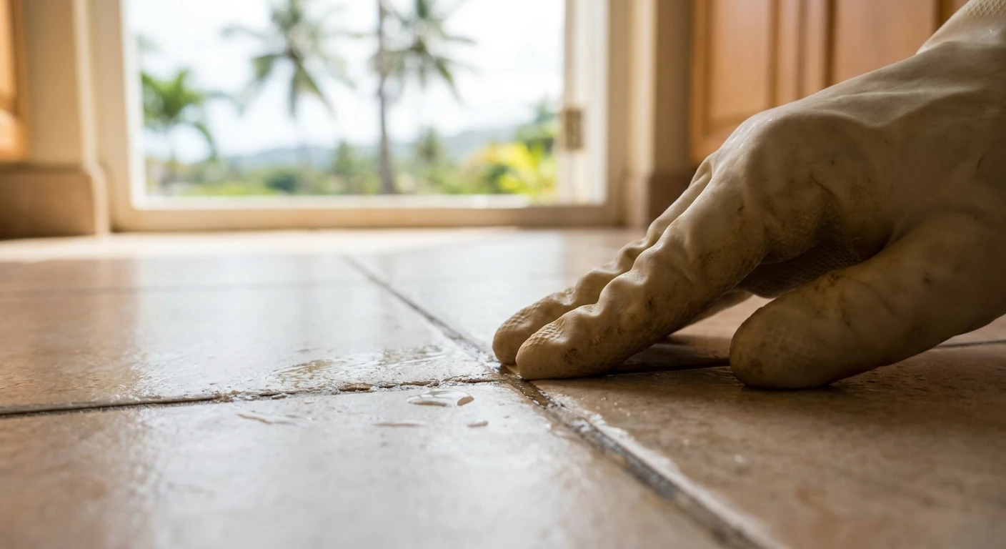 Sticky and dirty grout lines in Broward County home