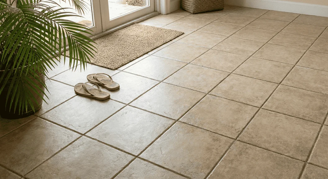 Dull tile and grout in Palm Beach County needing professional cleaning and restoration
